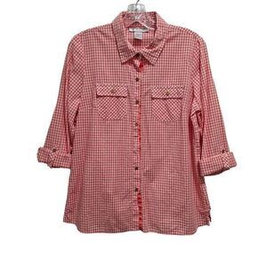 Cathy Daniels Women's Cotton Shirt, Pink/White Plaid with Buttons,‎ Size M